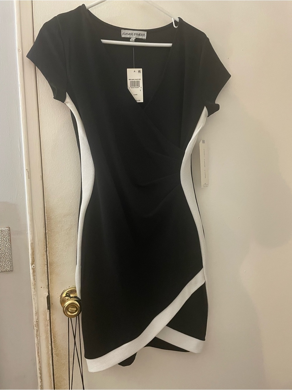 Black and White Faux-Wrap Mini Sheath Dress